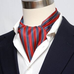 Men's Cravat Ascot Tie Gift Box Striped 100%Silk Blue Red A219‎